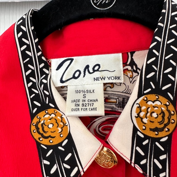 Red & cream Zone silk shirt - Picture 3 of 3